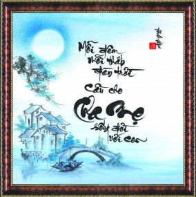 Tranh thư pháp vẽ tay chữ MONG CHA MẸ SỐNG LÂU